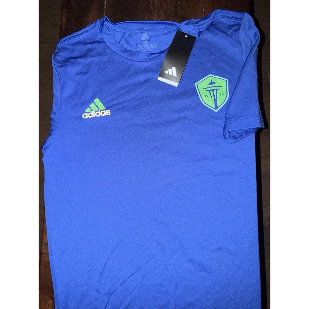 Adidas Seattle Sounders FC MLS Youth XS Blue Pregame Soccer Shirt IM5307 NWT